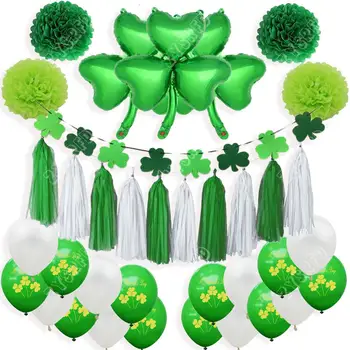 St. Patricks Day Party Dekorácie Auta Írsky Tému Party Príslušenstvo Dekor Ďatelina Balóny Banner A Papier Strapec Pompoms