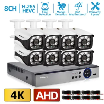 AHCVBIVN CCTV Video Súprava 4K 8CH DVR Bezpečnostné Kamery Kit Systém Nočného Videnia 8MP Vonkajšie Fotoaparát vodotesný 4/8 x 65feet Kábel P2P