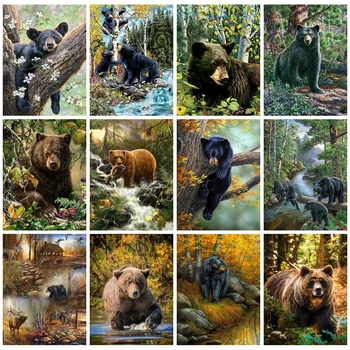 Huacan Diamond Maľovanie Medveď Lesa Diamond Výšivky Zvierat Cross Stitch Ručne Vyrábané Darčeky, Dekorácie Pre Domov