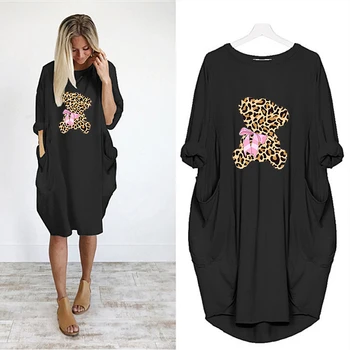 2021 Šaty Žien Leopard Lebka Nightdress Plus Veľkosť Vrecku Voľné Sexy Sleepwear Vintage Roztomilý Jeseň Oblečenie Bežné Oblečenie Pre Voľný Čas