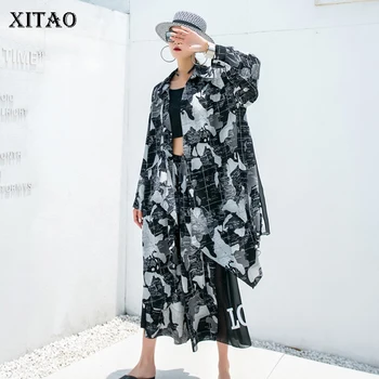 XITAO Tlač Patchwork Plus Veľkosť Dve Kus Ženy Voľné Módne Nepravidelný List Elastický Pás 2020 Jeseň Streetwear ZP1861