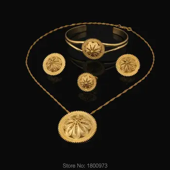 Romantický Etiópskej 5 ks Habesha Šperky Zlatá Farba Šperky, Svadobné Elegantné Šperky Sady Svadobné Šperky Sady pre Ženy