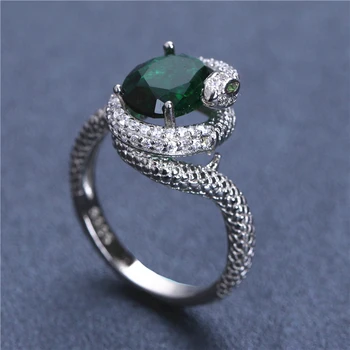 Vintage Green Crystal Hada V Tvare Zvierat 925 Strieborný Prsteň Pre Ženy Fashion Party Šperky