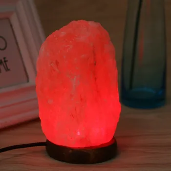 HNGCHOIGE Prirodzený Tvar Ručne Vyrezávané USB Drevený Základ Himalájske Crystal Rock Soľná Lampa Čistička Vzduchu Nočné Svetlo