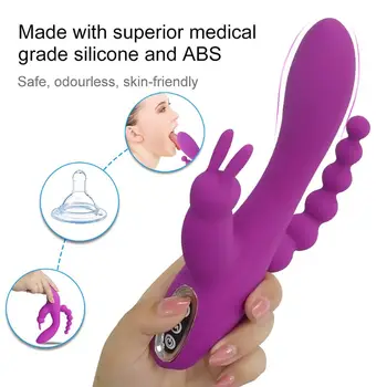 Rabbit Vibrátor G-spot a Análny Masér Triple Krivky 12 Vibračných Režimov Nabíjateľná Klitoris Stimulátor Dildo sexuálnu Hračku pre Ženy