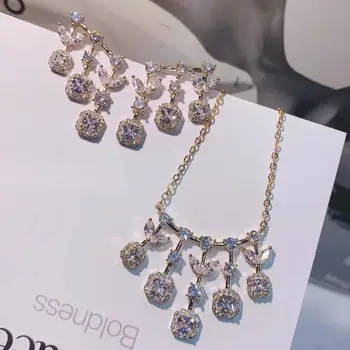 Nový dizajn luxusné AAA zirkón kolo kvet tvar Náušnice, náhrdelník set pre ženy,vysoká kvalita strana/Svadobné šperky D1440