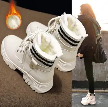 Nové dámske topánky, módne Originálne leathe high-top casua Heightl ženy Botičky zime teplé platformové čižmy Ženské tenisky