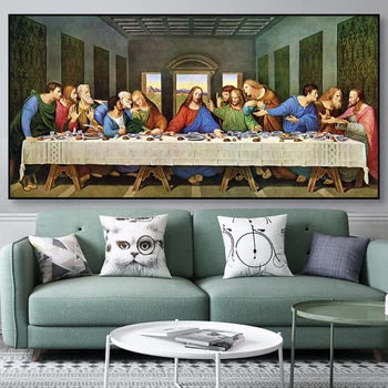 Laeacco Leonardo Da Vinci Maľovanie 《Poslednej Večeri》 Plátno Umenie Plagátu na Stenu Umelecké Maľovanie na Stenu Obrázok pre Obývacej Miestnosti Dekorácie