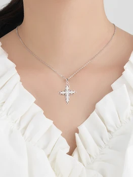 GOMAYA 925 Sterling Silver Prívesok Náhrdelník Romantický Diamond-Pokrytej Kvet v Tvare Kríža Módne Veriaci Náhrdelník Jemné 2020