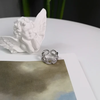 LouLeur 925 sterling silver zirkón reťazca krúžky jednoduché temperament wild reťazca prstene pre ženy 2018 módne šperky prázdninový darček