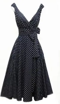 Ženy bez rukávov lete Vintage Šaty, Sexy Čierne polka dot Tlače tvaru Rockabilly Pin up Party Šaty Vestidos Plus veľkosť