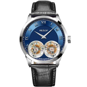 Pánske Aesop Dvojité Tourbillon Sledovať Pohyb Mužov Luxusné Sapphire Mechanické Obchodné Vodotesné Hodinky Pánske 2020 zegarek męski