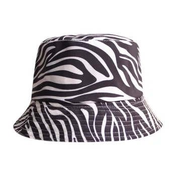 2020 Zebry pruhy Vytlačiť Vedierko Hat Lete Ženy Muž Čierna Biela Bavlna Spp Dievčatá Vonkajší pláži Bob Slnko Muž panamský klobúk