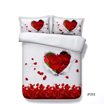 JF-353 romantický červené ruže posteľná bielizeň nastaviť 3d queen size bed sheets 4pcs Kráľ Celý Jeden obliečky milovníkov deka zahŕňa