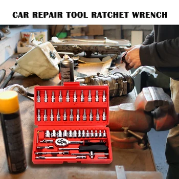 Auto Repair Tool 46pcs 1/4-Palcový Zásuvky Nastavenie Auto Repair Tool Ratchet momentový Kľúč Kombinovaný Nástroje Súpravy, Automatické Opravovanie súprava Náradia