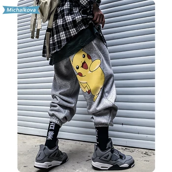 Pánske oblečenie Reflexnými tepláky Jogger Elastické komické pás tlač Harajuku Japonský Hip hop Simcoe Ulici michalkova