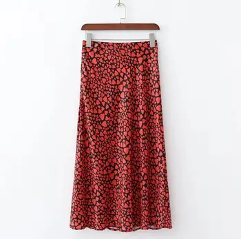 2020 Lady Elegantné Ružové Saténové Sukne Dámske Vysoký Pás Midi Sukne Leopard Daisy Tlač Kórejský Streetwear Módy