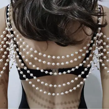 Nové RJPE15 Módne Ženy Ručné Imitácie Perál Reťaze Šperky Biele Plastové Perly Top Kostým Krku Ramenný Šperky 2Colors