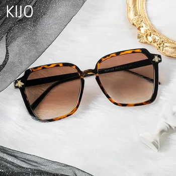 KIJO retro dámy plastové slnečné okuliare značky dizajnér retro bee mnohouholník luxusné hnedé leopard tlač žena gradient slnečné okuliare