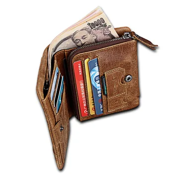 Peňaženka pre mužov vyrobené z pravej kože Mužov Tri-fold Peňaženky Prackou Zips billetera hombre Mince v Kabelke Peňaženku Pre Mužov S Darčekovej krabičke
