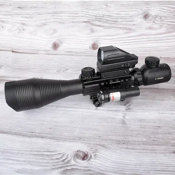 4-12X50 Osvetlené Diaľkomer Reticle Puška Rozsah Holografické 4 Reticle Pohľad 11 mm a 20 mm Červený Laser Combo Riflescope
