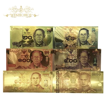 6pcs/veľa 24K Farba Thajsko Bankoviek 20 50 100 500 1000 Bahtov Zlatej Fólie Bankoviek v 24K Zlatom Papierové Peniaze Na Zbierku