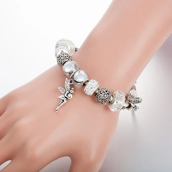 VIOVIA Módne Anjel krídla Kúzlo Náramok&Náramok Biely Crystal Perličiek Náramok pre Ženy, Svadobné Dary DIY Šperky B17095