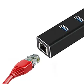 USB3.0Hub + Gigabitová Sieťová Karta Hub Vysokej Rýchlosti Ethernet Quick Sync Podporuje 10, 100 A 1000 mb / s Pripojenie