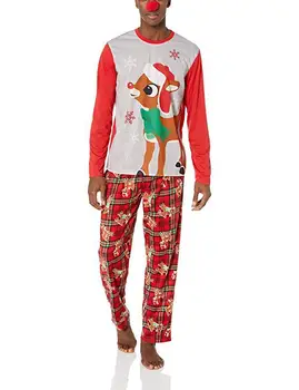 Najnovšie Vianočné Pjs Rodiny Zodpovedajúce Oblečenie Vianoce Pyžamo Nový Rok Červená Elk Tlač Cartoon Vianoce Pyžamo Rodinných Domov Nosiť Oblek