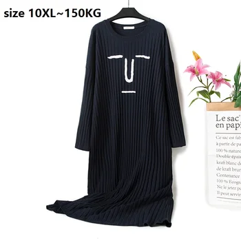 Veľké veľkosti, 10XL poprsie 150 cm Bavlna Zábavné Nightgown Ženy Noc Šaty Jeseň Zima Sleepwear Dlhý Rukáv Bežné Domáce Šaty