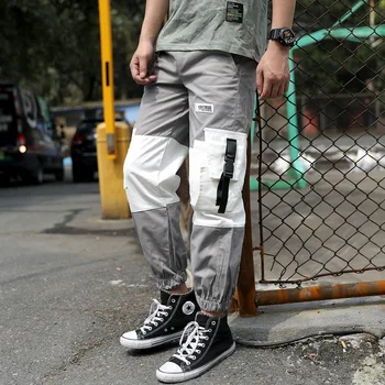 Hip Hop Chlapec Multi-Vrecko Elastický Pás Dizajn Hárem Nohavice Mužov Streetwear Punk Bežné Nohavice Jogger Muž Tepláky Módne