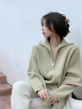 2020 jeseň a v zime kórejský štýl split voľné pletené svetre ženy Turtleneck svetre a pulóvre womens (R99463)