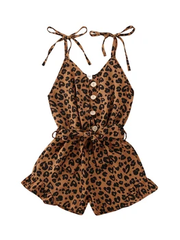 1-6Y Lete Dieťa Dieťa Dievčatá Leopard Remienky Trakmi, 4 Farby bez Rukávov Tlačidlo Kombinézach Módne Oblečenie