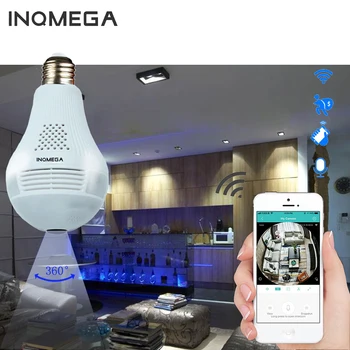 IP Kamera Fisheye Žiarovky Lampy LED Svetlo Bezdrôtový Panoramatické Home Security WiFi CCTV 360 Stupeň Home Security Kamera INQMEGA