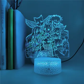 Hodiny Base VÍLA CHVOST Anime 3D Nočného LED Obrázok Ilúzie Lampa Dekorácie pre Domáce Osvetlenie Tvorivé Lampara Dieťa Dieťa Darček