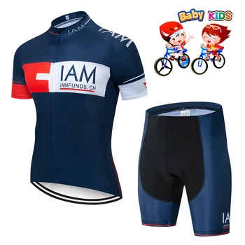 2019 pro team IAM cyklistické dresy pre deti krátky rukáv sady cyklistika dres a nohavice s náprsenkou vankúš GÉL