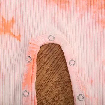 Novonarodené Dievčatká Romper Oblečenie Móda Tie Dye Vytlačené Prehrabať Dlhý Rukáv Jumosuit Roztomilý Rebrovaný Bavlnená Batoľa Detská Oblečenie