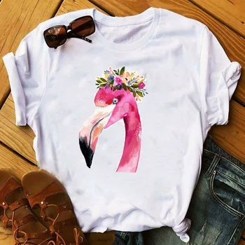 Ženy 2020 Jar Leto Flamingo Kvetina Oblečenie Tlač Lady Dámske Top Ladies Grafické Žena Tričko T-shirts Tričko T-Shirt