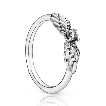 Trendy 925 Sterling Silver Ring Anjel Krídla Golden Rose & Jasné, CZ Prstene pre Ženy Zapojenie Strana Výročie Šperky