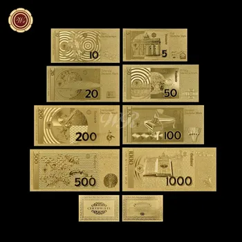 Nemecko Zlato, Bankovky Set Pure Gold Plated 5.10.20.50.100.200.500 1000 nemeckej ochrannej Známky Papierové Peniaze UNC Bill Darček