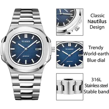 Klasické Patek Muži hodinky Luxusné Top Značky Sledujte Fashion Čierny pes Hodinky z Nerezovej Ocele Nautilus Quartz Hodinky Patek 5711