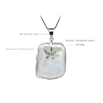 BaroqueOnly barokový prírodné sladkovodné perly prívesok náhrdelník AAA Zirkón Šperky Diamond-pokrytej striebro butterfly design PJ
