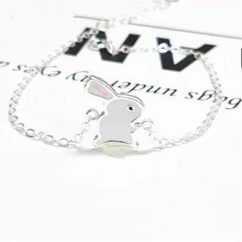 Nový Jednoduchý Krásne Sladké White Rabbit 925 Sterling Silver Šperky Osobnosti Epoxidové Zvierat Obľúbené Náramky SB180