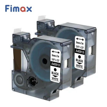Fimax 2 Ks Kompatibilné Dymo D1 Tlačiareň etikiet Pásky 40913 9mm DYMO D1 Označenie Páska Čierna na Bielej DYMO D1 Label Maker Štítok Tlačiarne
