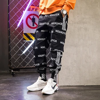 Muži Streetwear Strane Prekladané Joggers Nohavice 2020 Mens Hip Hop Šachovnica Vrecká Tepláky Čierne Nohavice Trati Nohavice