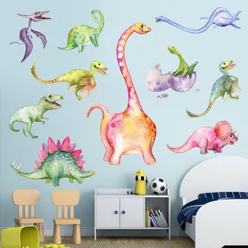 Tofok Cartoon Akvarel Dinosaura DIY Stenu, Nálepky Krásne Deti Miestnosti Škôlky nástenná maľba Obtlačky Domov, Spálne, Skrine Dekorácie