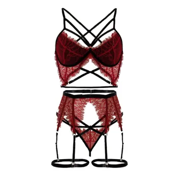 Móda Nové Žien Podprsenka Nastaviť Exotické Oblečenie Sexy Lingerie Set Plus Veľkosť Bezdrôtový Podprsenka Dámy Bielizeň S Podväzok M-3XL Červená femme