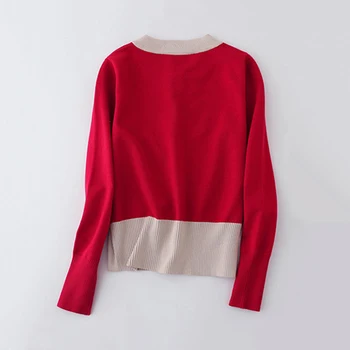 Pletený Sveter sveter 2019 Nové Jeseň Ženy Dlhý Rukáv Kontrast Farieb Hrubé svetre Módne Vesty pre Ženy Outwear