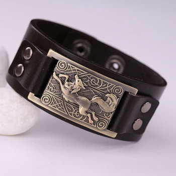 EUEAVAN 5 ks Antickej Farby Viking Vlk Zvierat Kúzlo Náramok Široký Black/Brown pravej Kože Talizman Šperky Pre Mužov