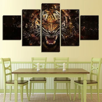 Plátno Obrazy Modulárny Domova HD Vytlačí 5 Kusov Revúci Tiger Abstraktné Obrázky Zvierat Plagát Steny v Obývacej Izbe umelecké Diela